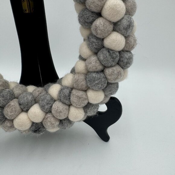 Trader Joe’s Gray Ivory Handcrafted Felted Wool Wreath 9” gray white Made In Nep - Picture 4 of 10